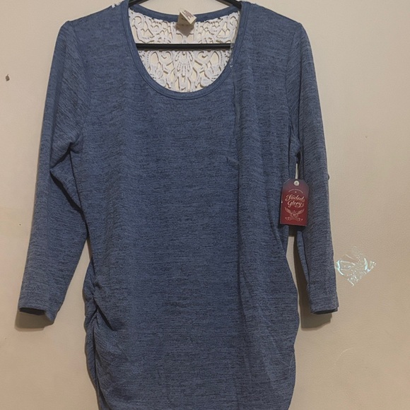 Faded Glory Tops - Faded Glory Heathered Blue Long-Sleeve Scoop Neck Top with Lace Back